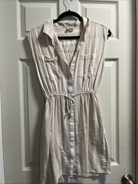 Japna Cream Striped Shirt Dress with Drawstring Waist